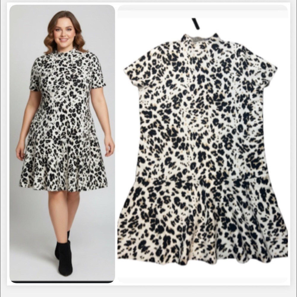 Scoop Leopard Print Trendy white and brown preppy sweater dress